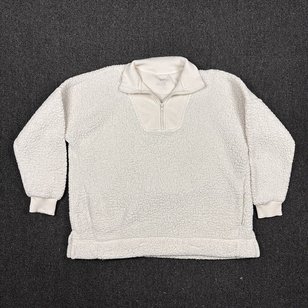 Aerie Sherpa Pullover Women Ivory 1/4 Zip Oversized Cozy Lounge Warm Size Medium